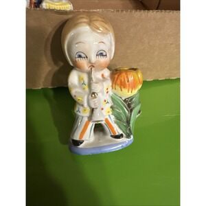 vintage Japanese porcelain toothpick holder, or small vase,  "Pied Piper"